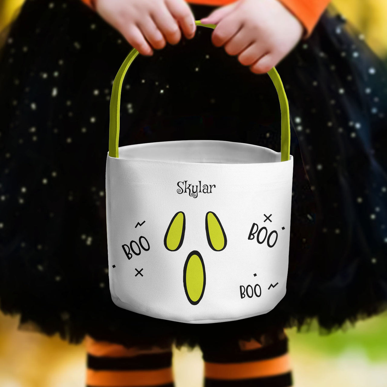 Custom Kid's Name Halloween Basket, Personalized Halloween Candy Bag YHN-THUY