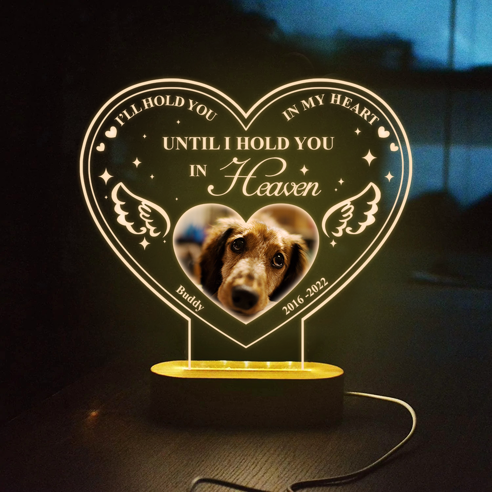 Custom I'll Hold You In My Heart Photo Lamp With Wooden Oval Stand, Memorial Gift