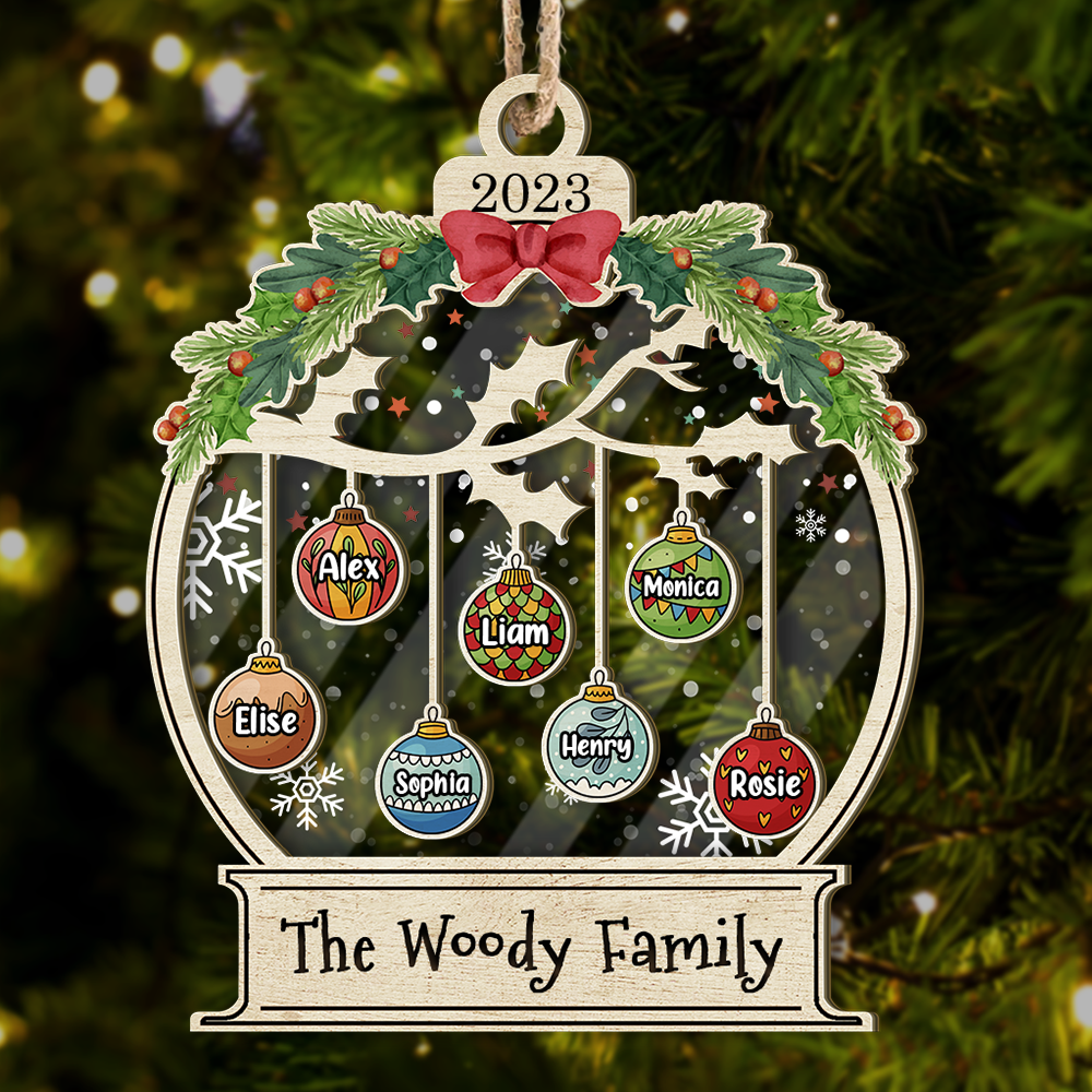 Personalized Wooden & Acrylic Layered Ornament - Christmas Gift For Family - Christmas Ball With Name