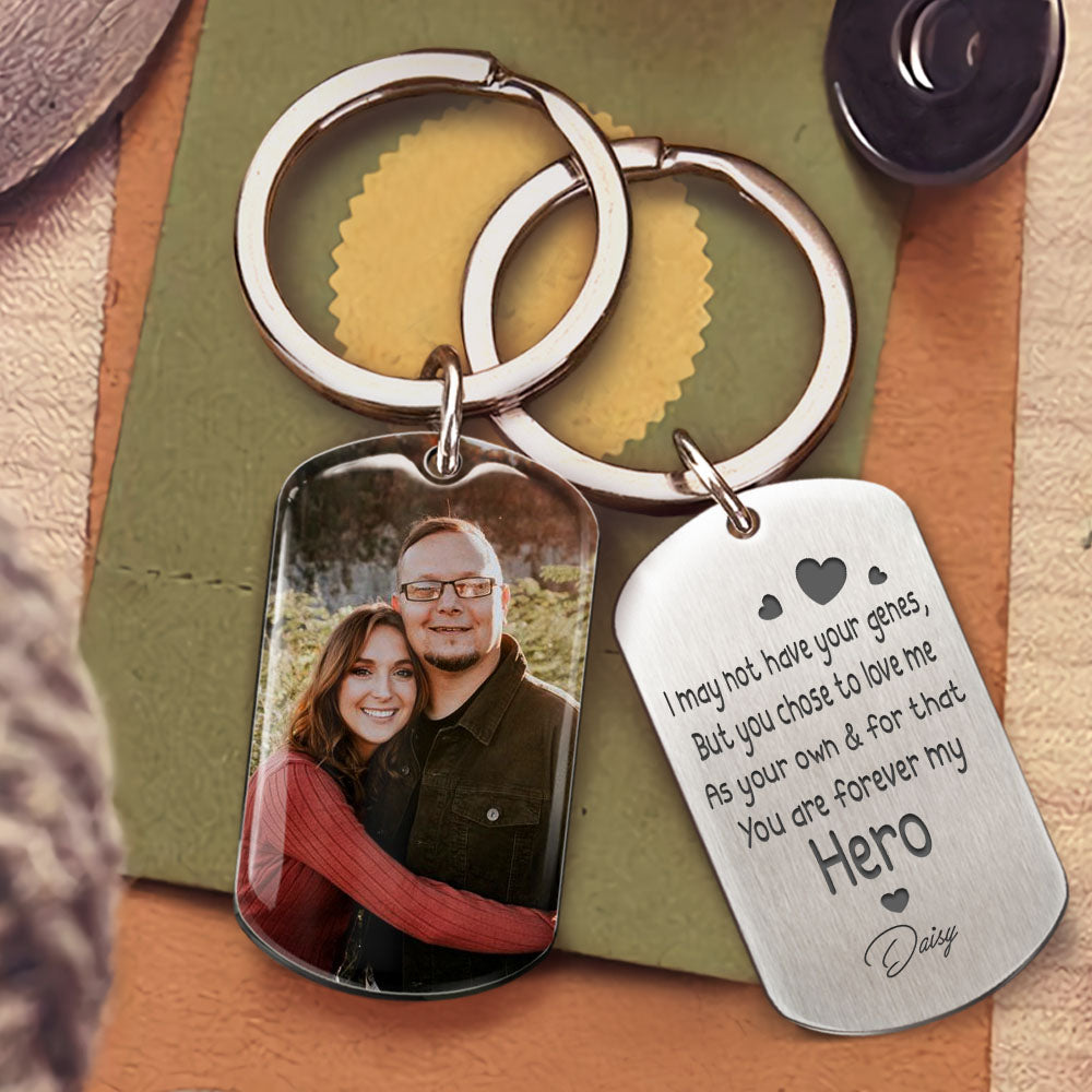 I May Not Have Your Genes Stepdad Photo Metal Keychain