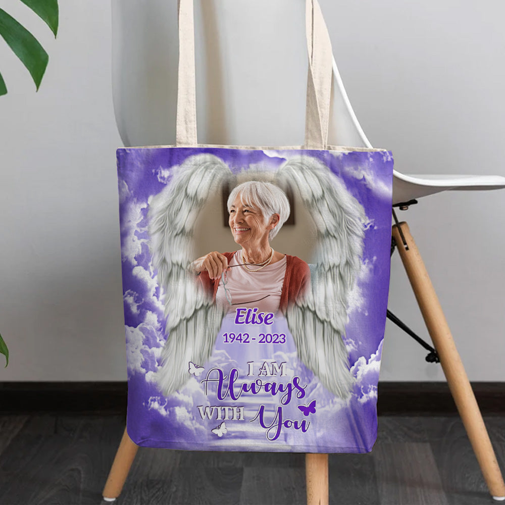 Personalized Memorial Upload Photo Wings, A Big Piece Of My Heart Lives In Heaven Custom Tote Bag