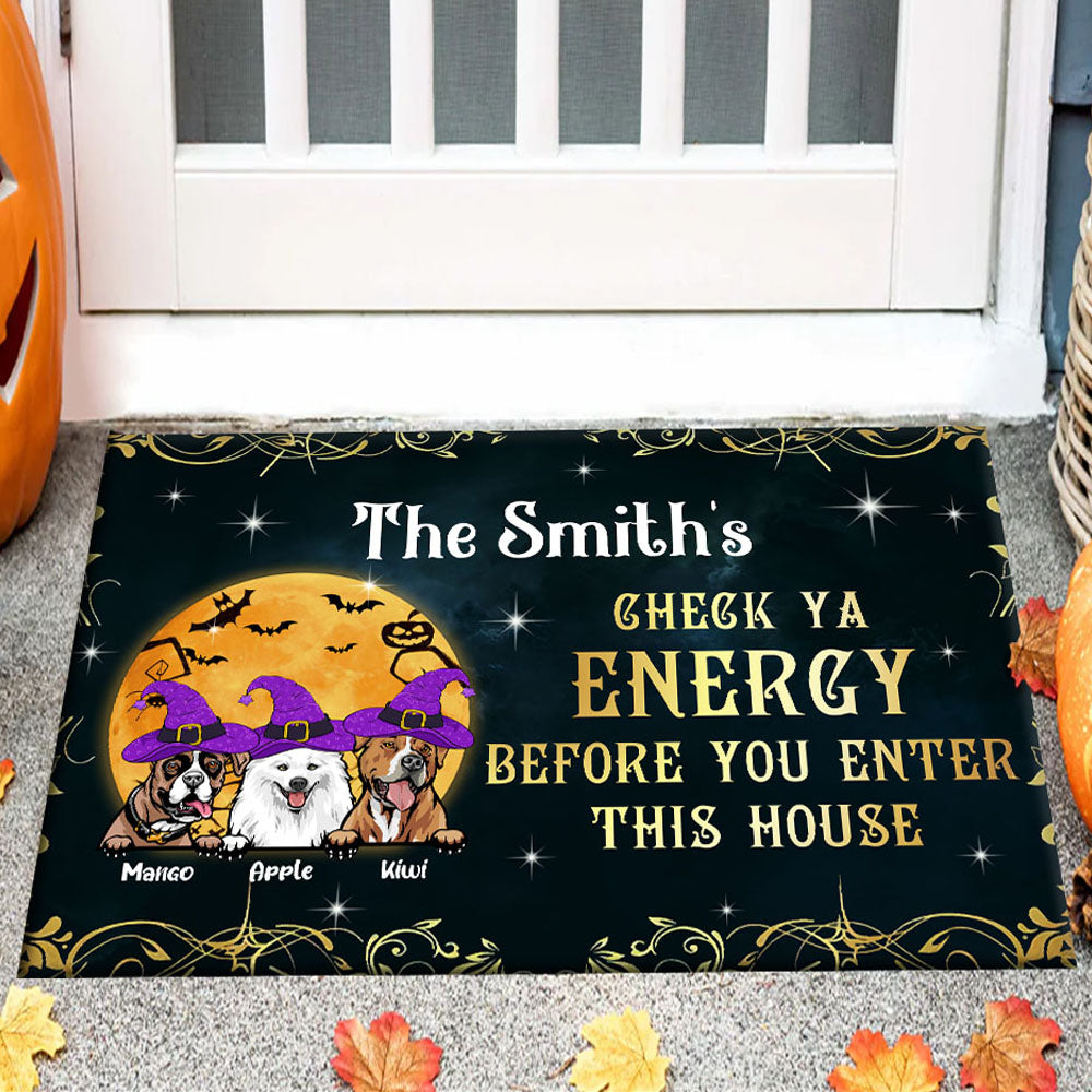 Personalized Dog Mom Check Ya Energy Halloween Doormat, Dog Lover Gift CHI-THUY