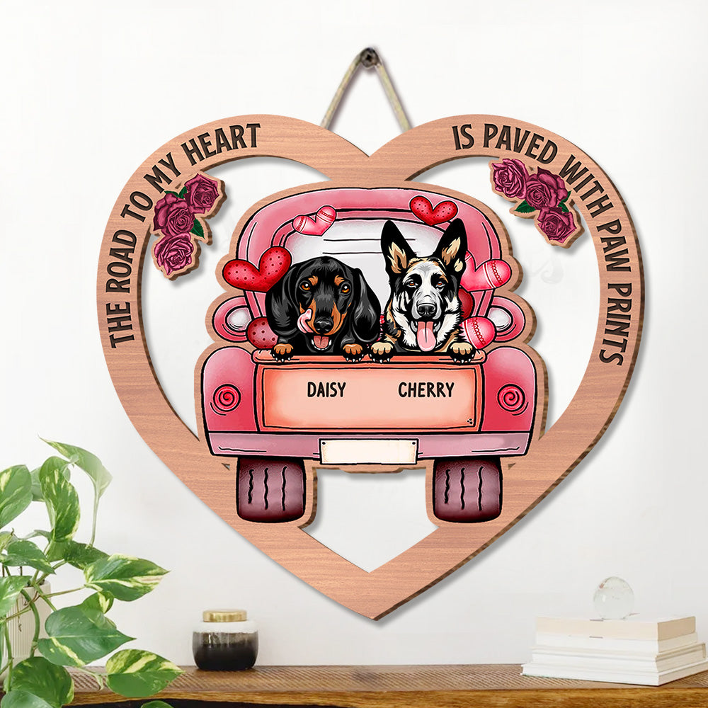 The Road To My Heart Is Paved With Paw Prints Dog Car Shaped Wood Sign Dung-Yen