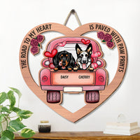 Thumbnail for The Road To My Heart Is Paved With Paw Prints Dog Car Shaped Wood Sign Dung-Yen