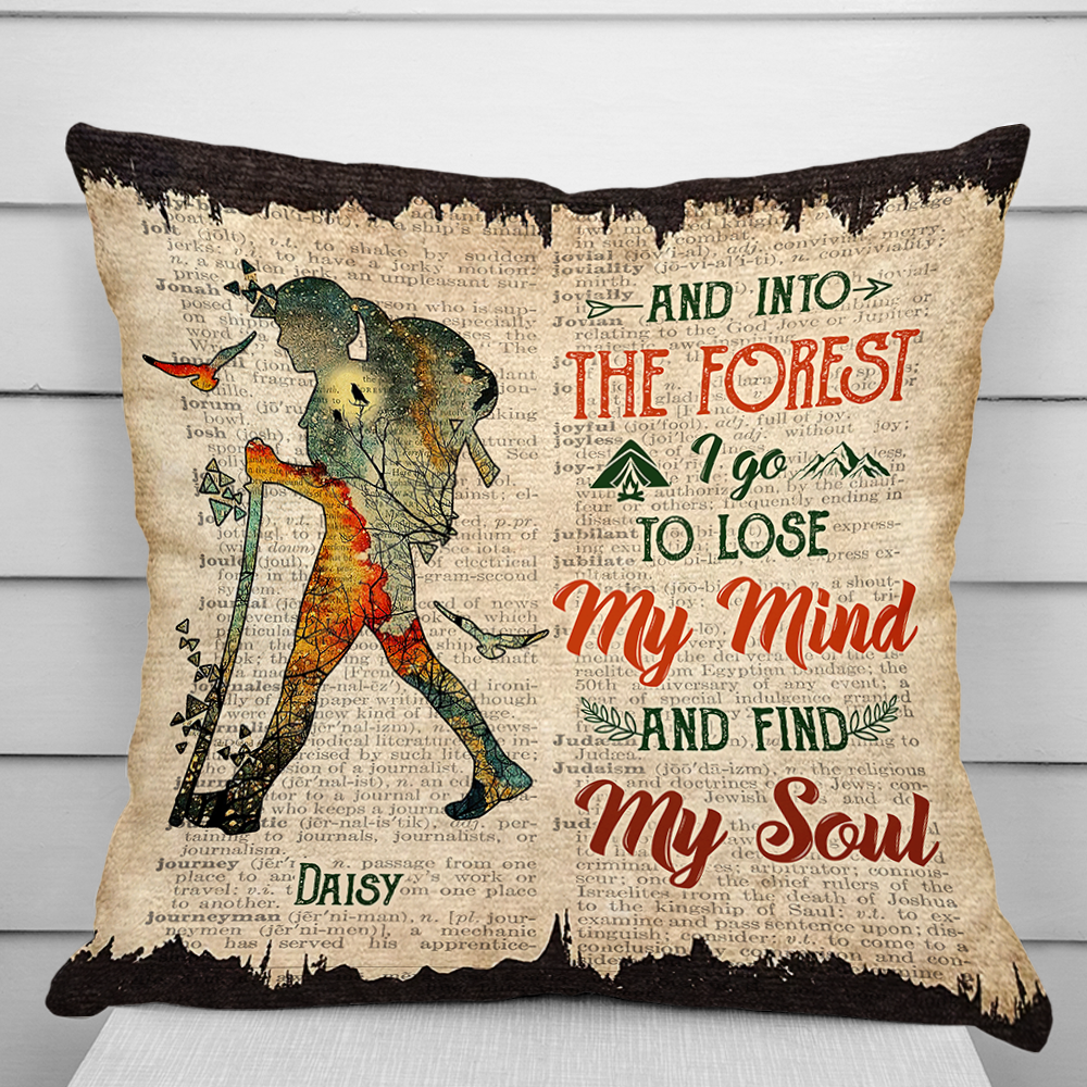 Personalized Into The Forest I Go Pillow, Gift For Camping Lover