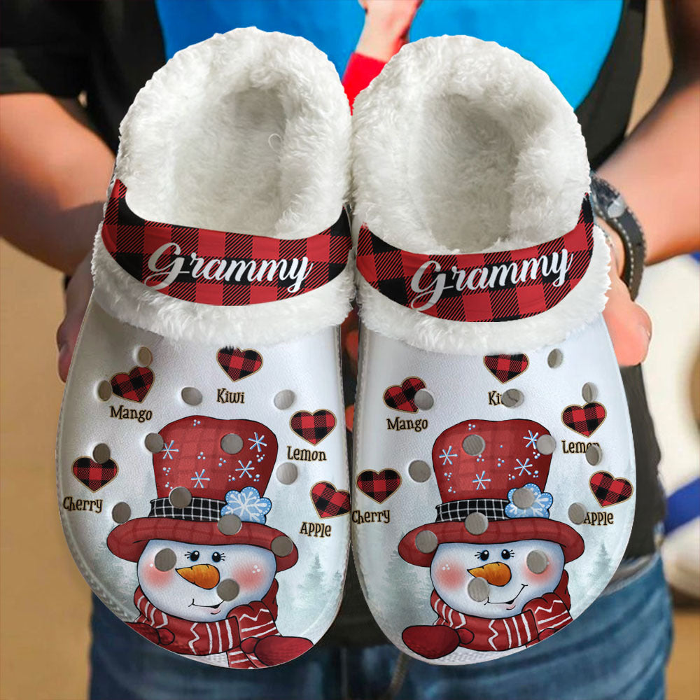 Personalized Grandma Heart Christmas Fleece Crocs, Gift For Mom Grandma YHN-THUY