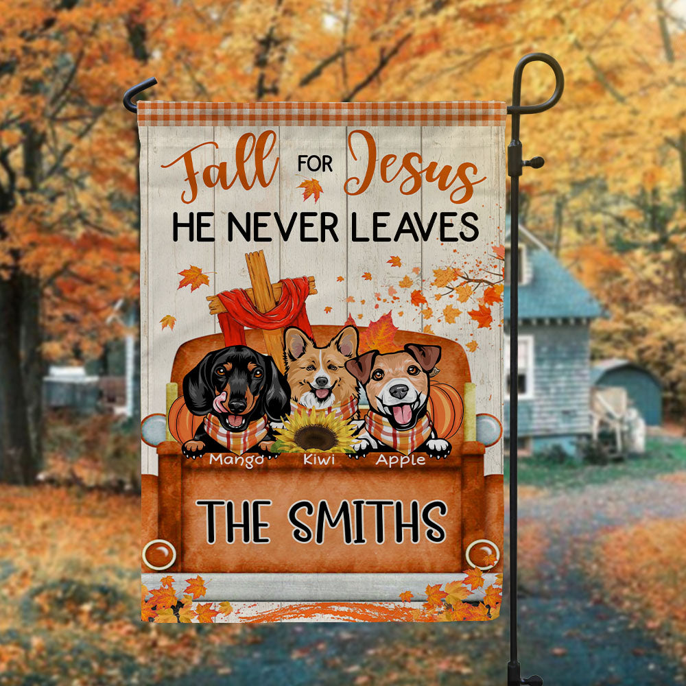 Fall For Jesus Dog Pumpkin Garden Flag, Autumn Decor Huyen-Thuy