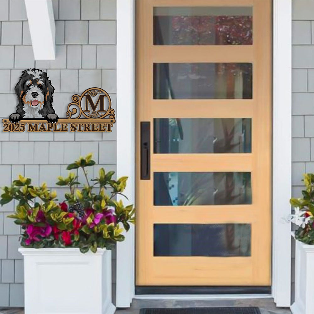 Personalized Metal Sign - Gift For Pet Lovers - Colorful Dog Cat Address Monogram Sign