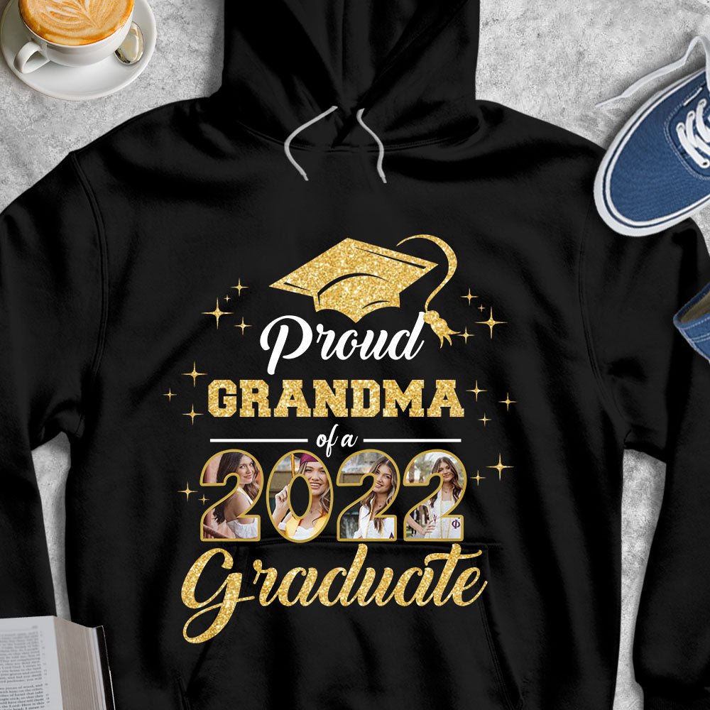 Proud Mom With Gold Glitter Graduation T-shirt, Custom 4 Images