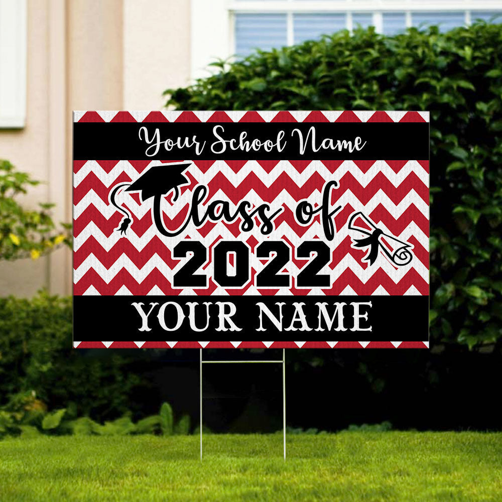 Chevron Design Graduation Lawn Sign With Stake, Photo Yard Sign