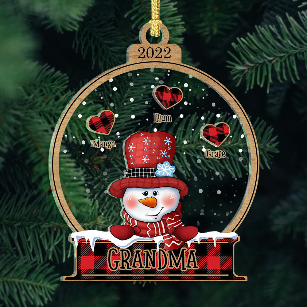 Personalized Heart Snowman Grandma Christmas Printed Acrylic Ornament, Customized Holiday Ornament CHI-THUY