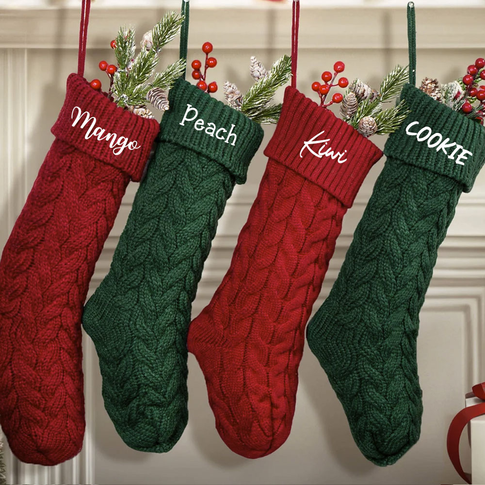 Personalized Embroidered Christmas Stocking V1 - Christmas Gift For Family - Name Christmas Knitted Stockings