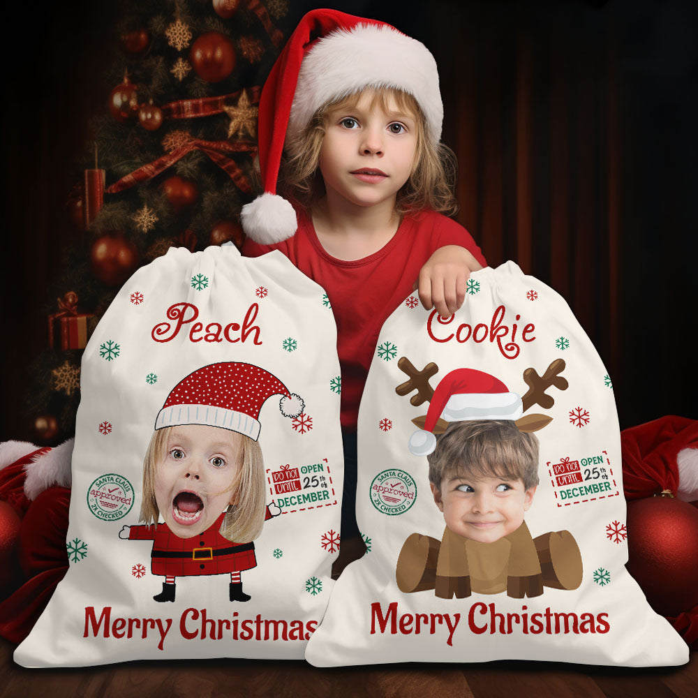 Personalized Santa Sack - Christmas Gift For Family - Face Photo Cutout Santa Snowman Elf Reindeer