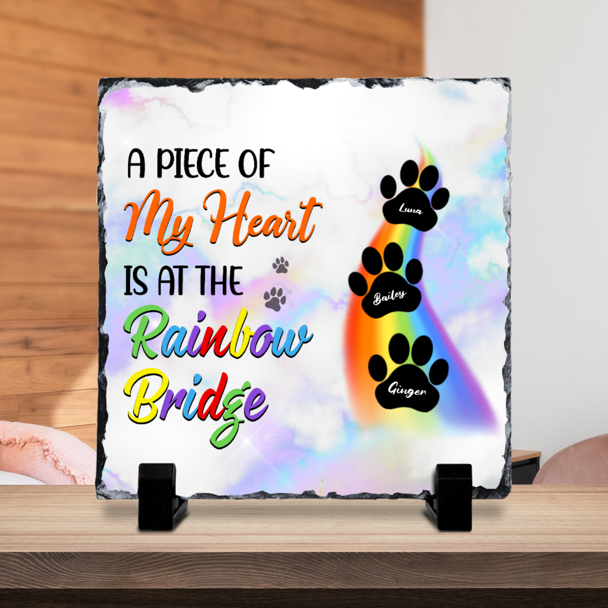 A Piece Of My Heart, Hologram Printed Slate Photo- Pet Memorial Gift - Jonxifon