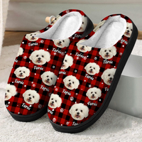 Thumbnail for Personalized Slippers- Christmas Gift For Pet Lover - Pet Photo With Name Multicolor Buffalo Plaid