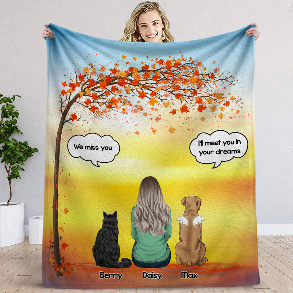 Autumn Dog Back I Miss You Personalized Blanket, Custom Cat Fall Gift Trang-Yen