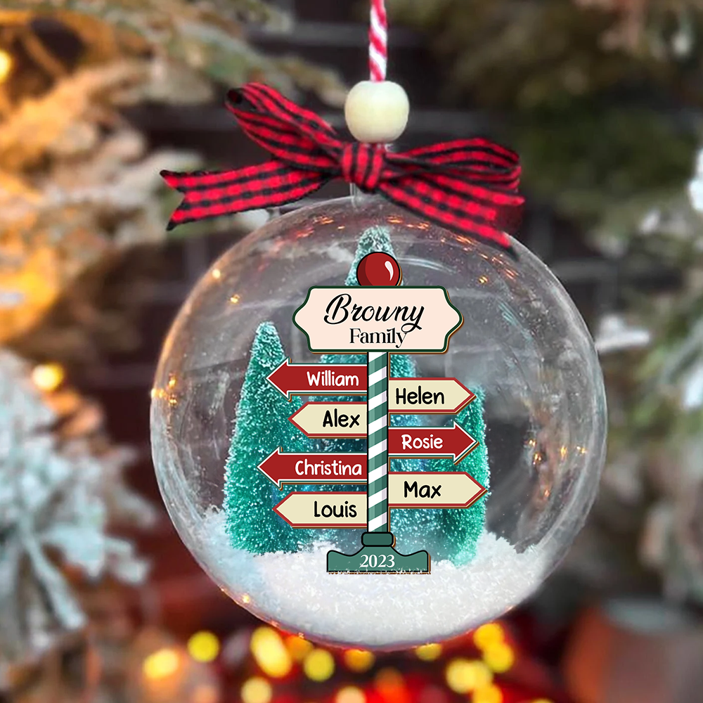 Personalized 3D Acrylic Ball Ornament - Christmas Gift For Family - Family Name Signboard with Snow