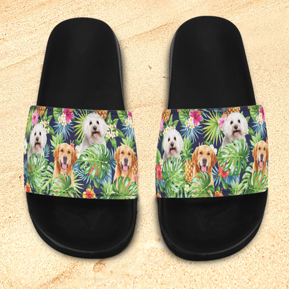 Dog Tropical Summer Dog Lovers Slide Sandals, Photo Upload Gift