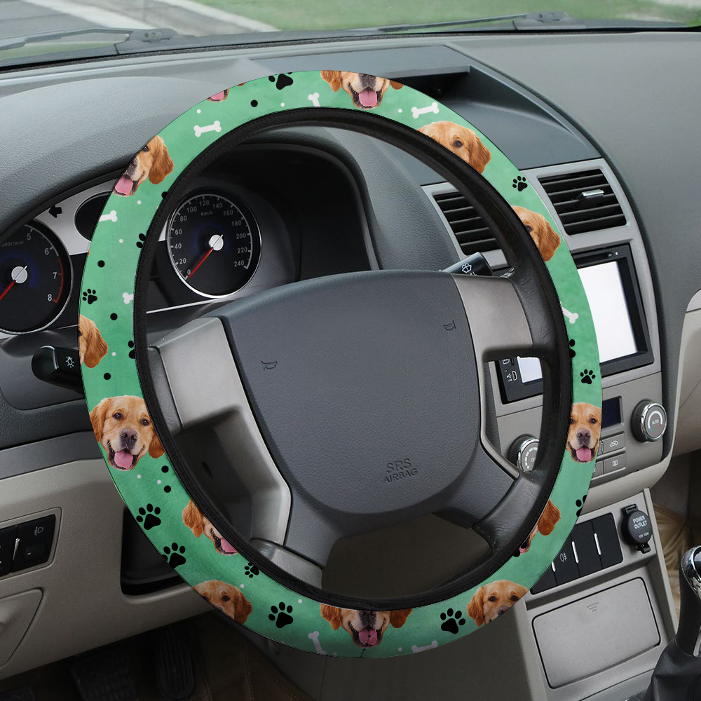 Custom Face With Paws Dog Cat Car Steering Wheel Cover, Pet Lover Gift