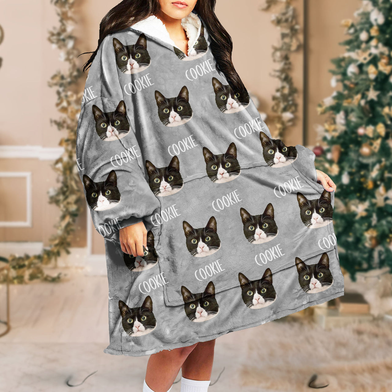 Personalized Blanket Hoodie - Christmas Gift For Pet Lover - Pet Face Photo With Name