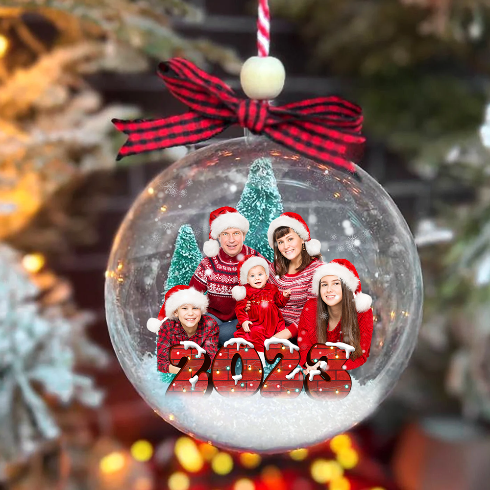 Personalized 3D Acrylic Ball Ornament - Christmas Gift For Family - 2023 Family Photo