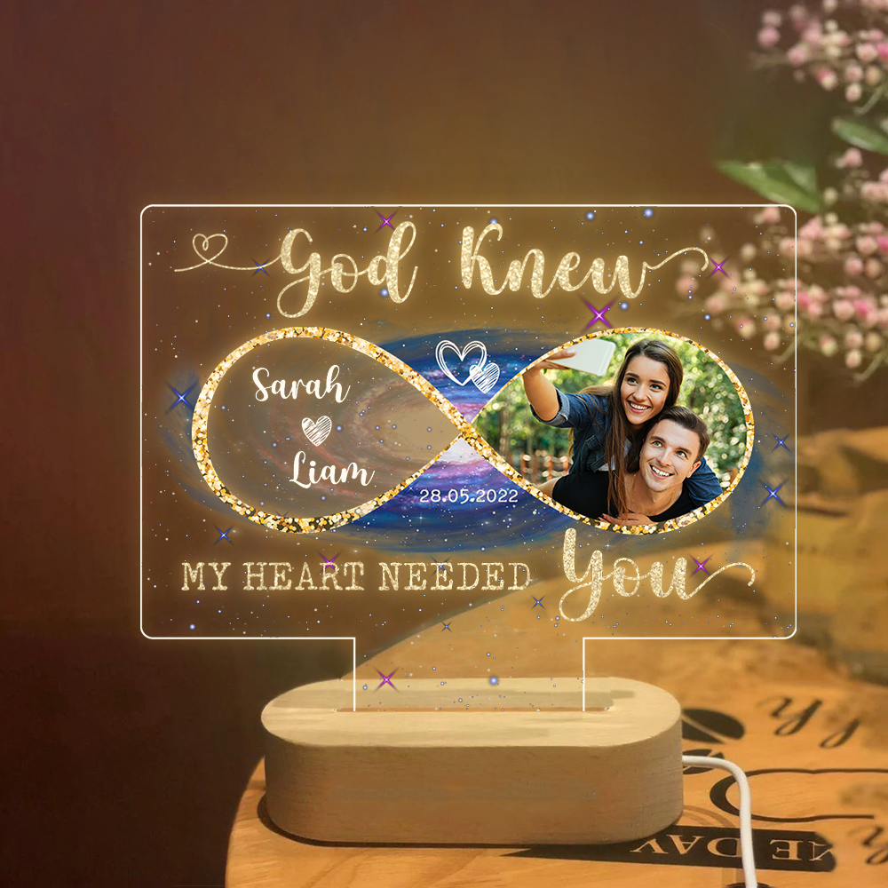 Personalized God Knew My Heart Need You Lamp With Wooden Oval, Love Gift For Couple