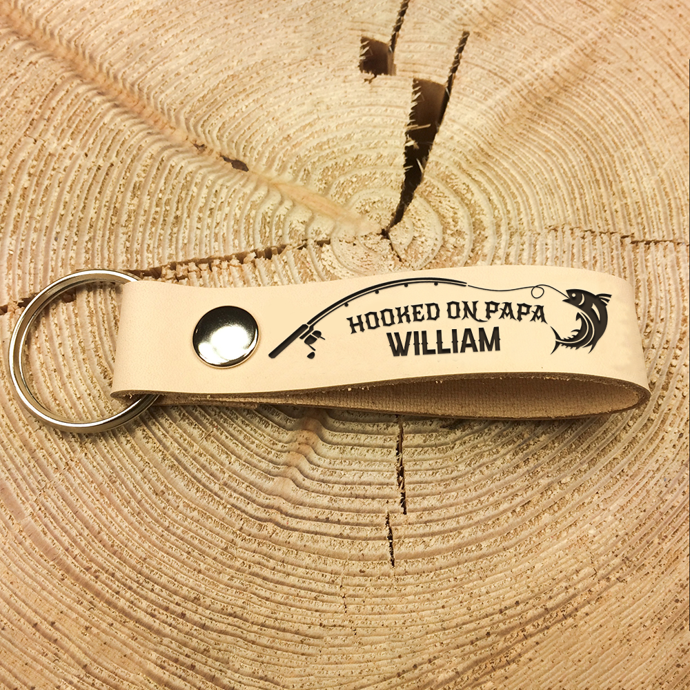 Personalized Reel Cool Dad Grandpa Fishing Leather Keychain, Gift For Fishing Lovers AZ