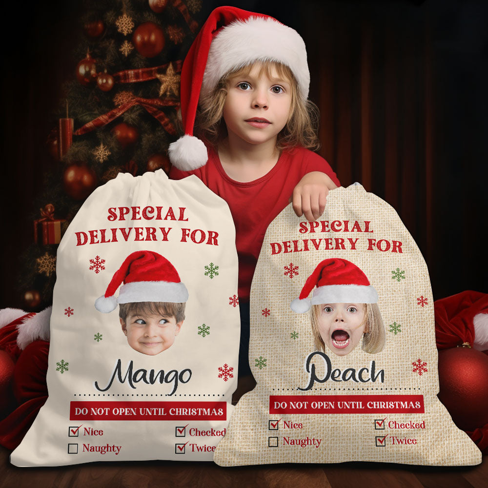 Personalized Santa Sack - Christmas Gift For Family - Gunny Pattern Face Photo