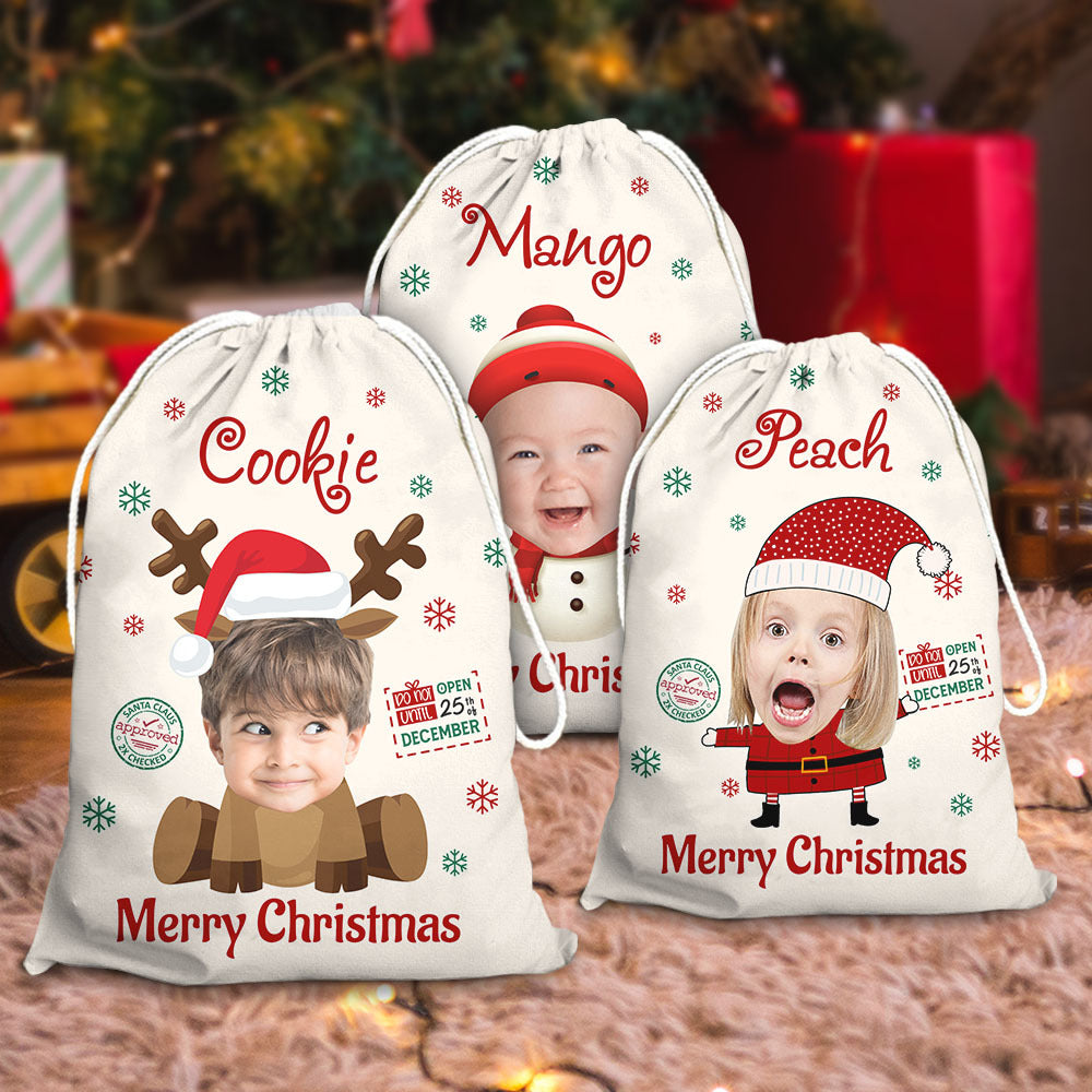 Personalized Santa Sack - Christmas Gift For Family - Face Photo Cutout Santa Snowman Elf Reindeer