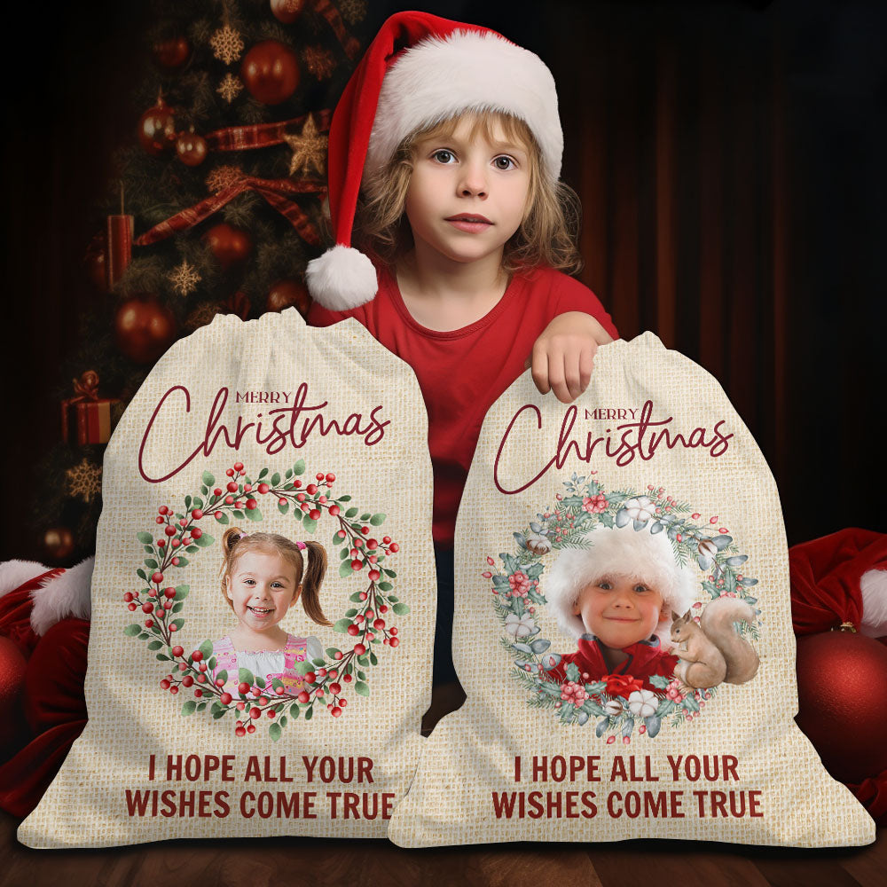 Personalized Santa Sack - Christmas Gift For Family - Christmas Wreath Family Photo