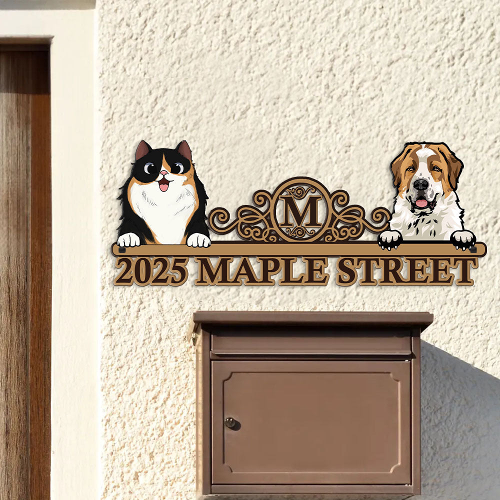 Personalized Metal Sign - Gift For Pet Lovers - Colorful Dog Cat Address Monogram Sign