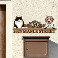 Thumbnail for Personalized Metal Sign - Gift For Pet Lovers - Colorful Dog Cat Address Monogram Sign