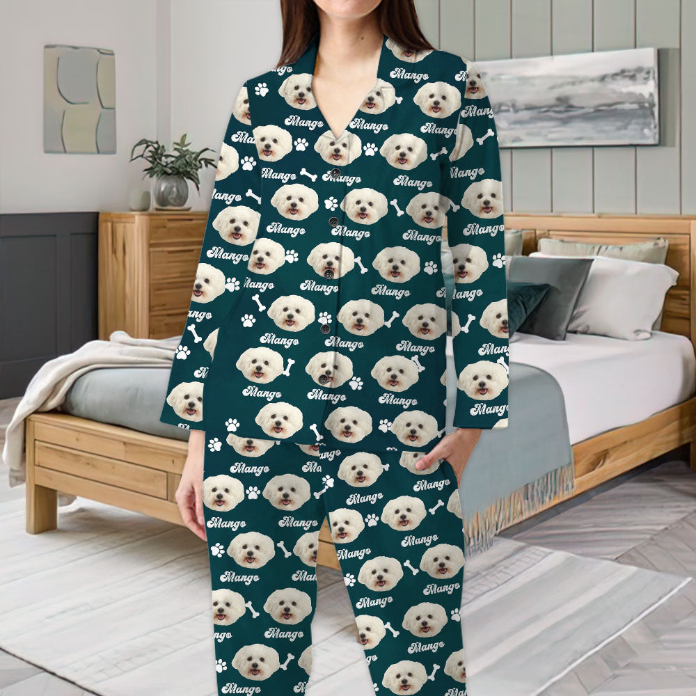 Custom Pet Face Vintage Pajamas Set, Dog Cat Lover Gift Dung- Thuy