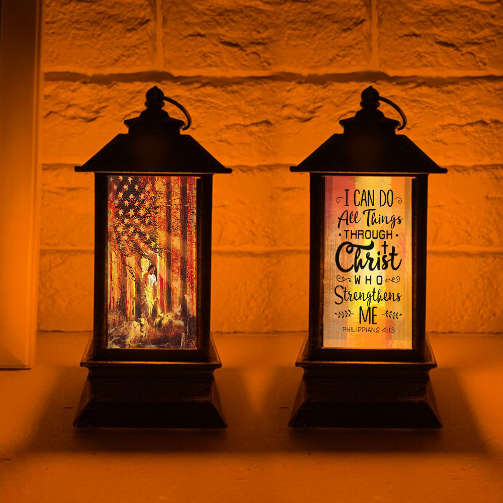 Walking with the lambs I Can Do All Things Through Jesus Christ Lantern, Christmas Gift