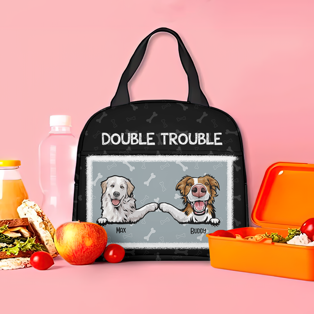 Personalized Double Trouble Dog Mom Lunch Bag, Gift For Dog Lovers