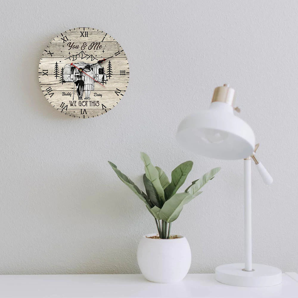 Personalized You And Me We Got This Camoing Old Couple Wall Wooden Clock, Gift For Mom Dad