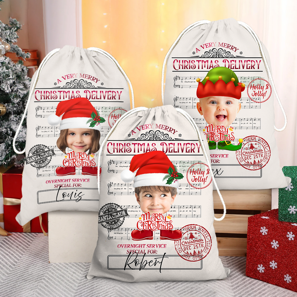 Personalized Santa Sack - Christmas Gift For Family - Face Photo Jingle Bell Song