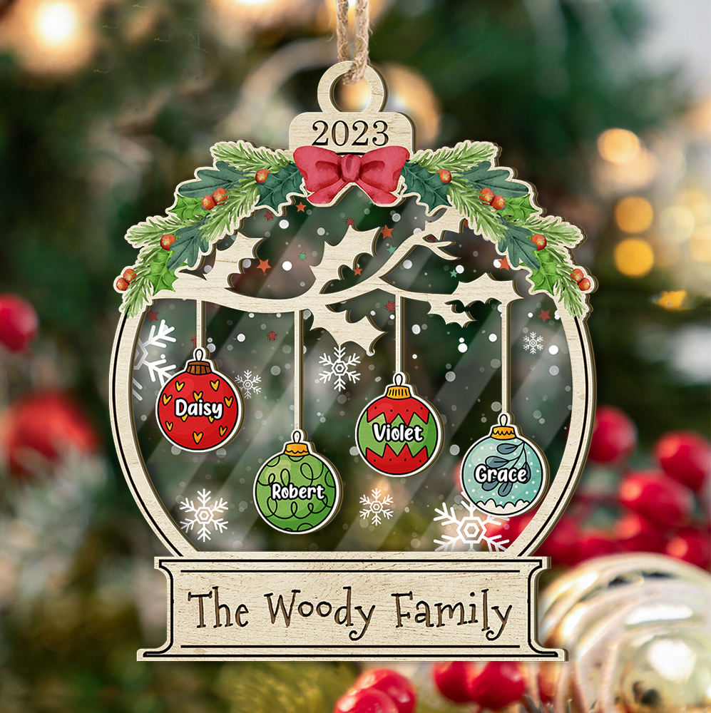 Personalized Wooden & Acrylic Layered Ornament - Christmas Gift For Family - Christmas Ball With Name