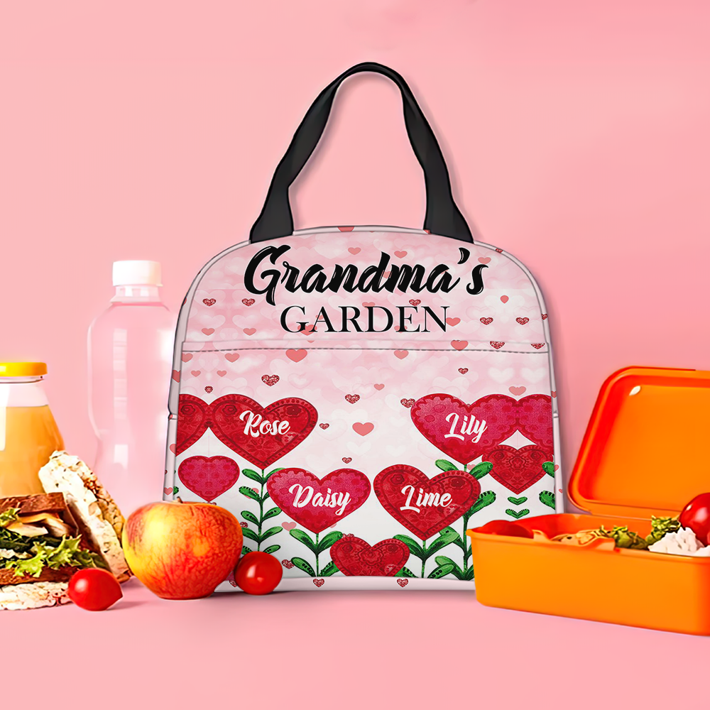 Personalized Kids Grandma's Garden Loads Of Heart Lunch Bag, Gift For Mom Grandma