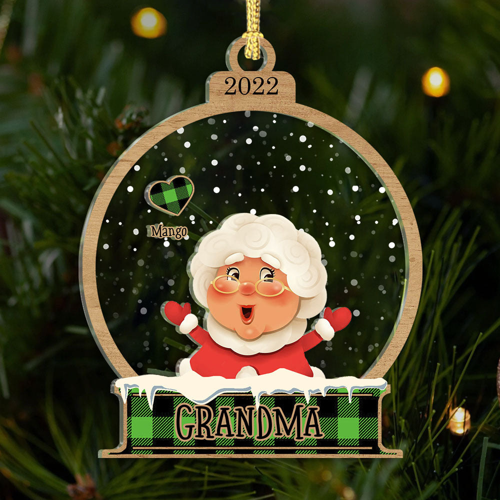 Personalized Santa Claus Mom Grandma Heart Christmas Printed Acrylic Ornament CHI-THUY