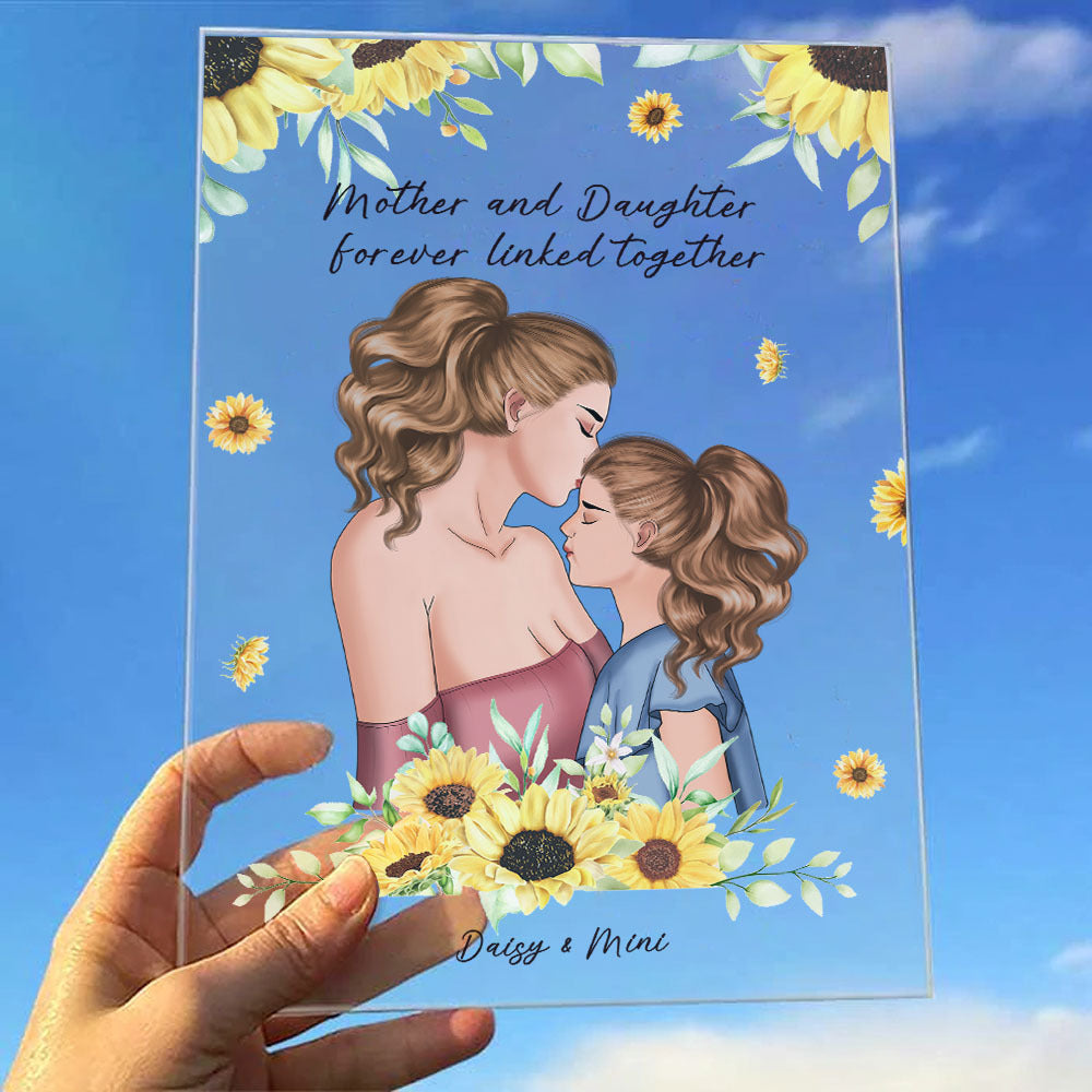 Mother And Daughter Acrylic Plaque With Wood Stand