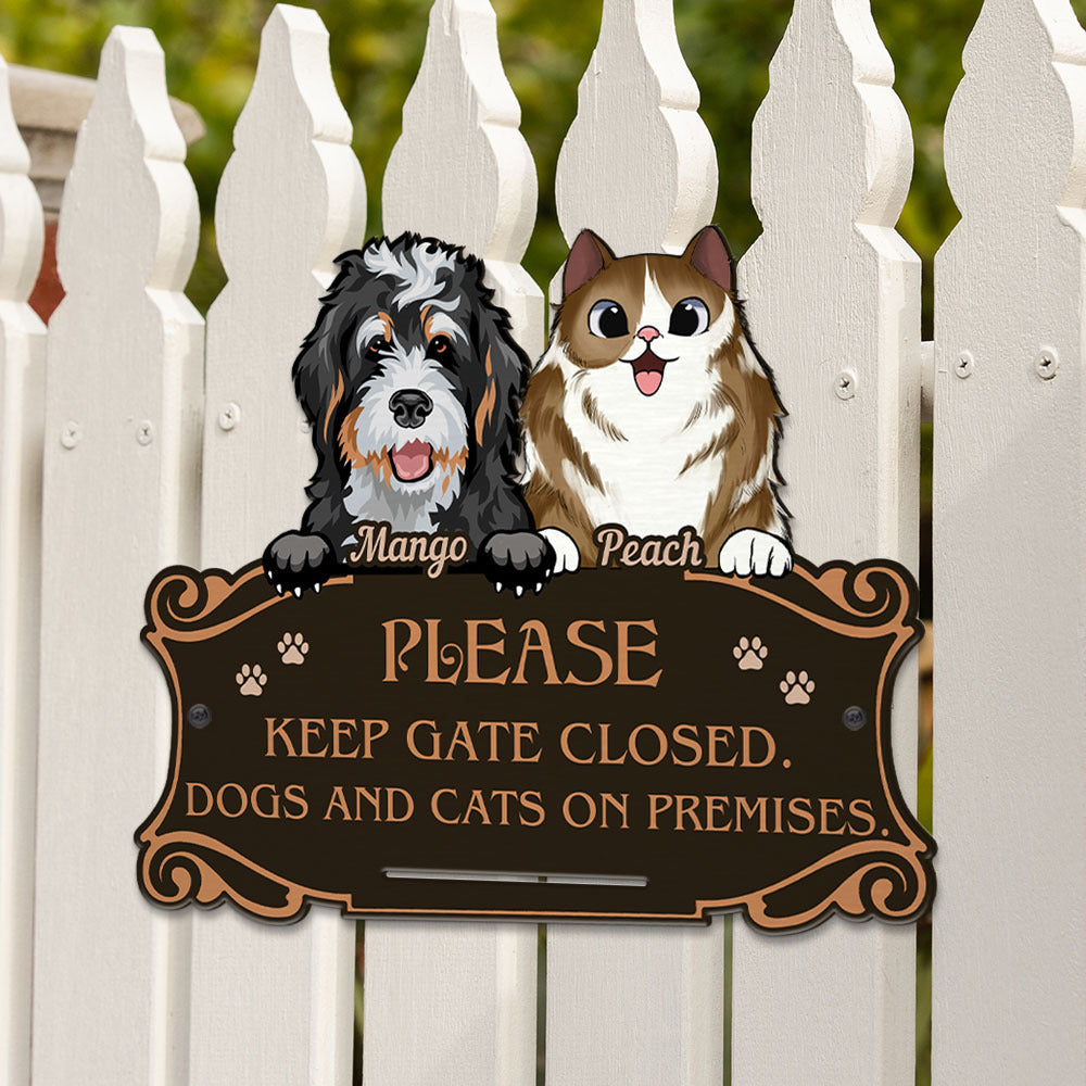 Personalized Metal Sign - Gift For Pet Lovers - Please Keep Gate Closed Dog Cat Sign