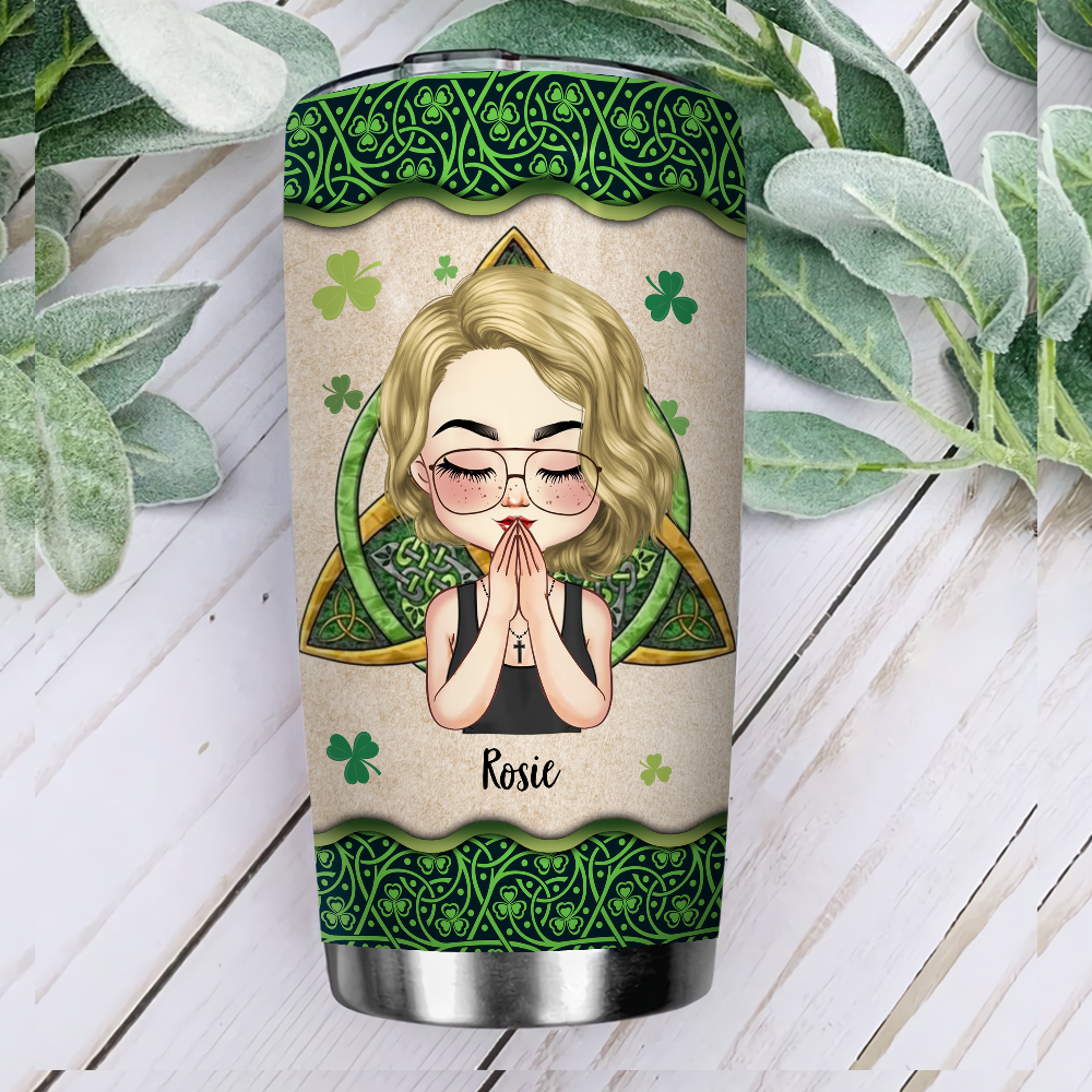 Personalized Irish American Girl Praying Tumbler, Gift For Patrick's Day