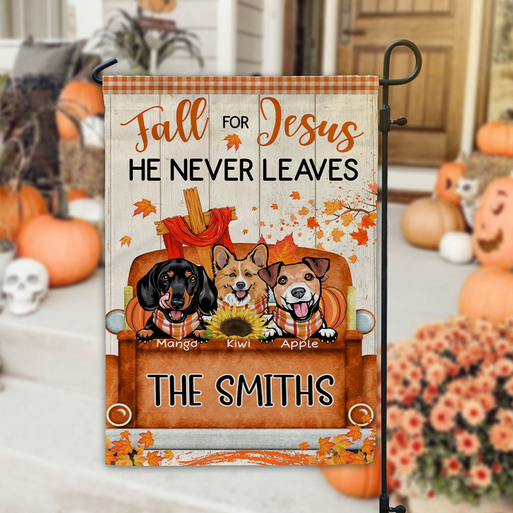 Fall For Jesus Dog Pumpkin Garden Flag, Autumn Decor Huyen-Thuy