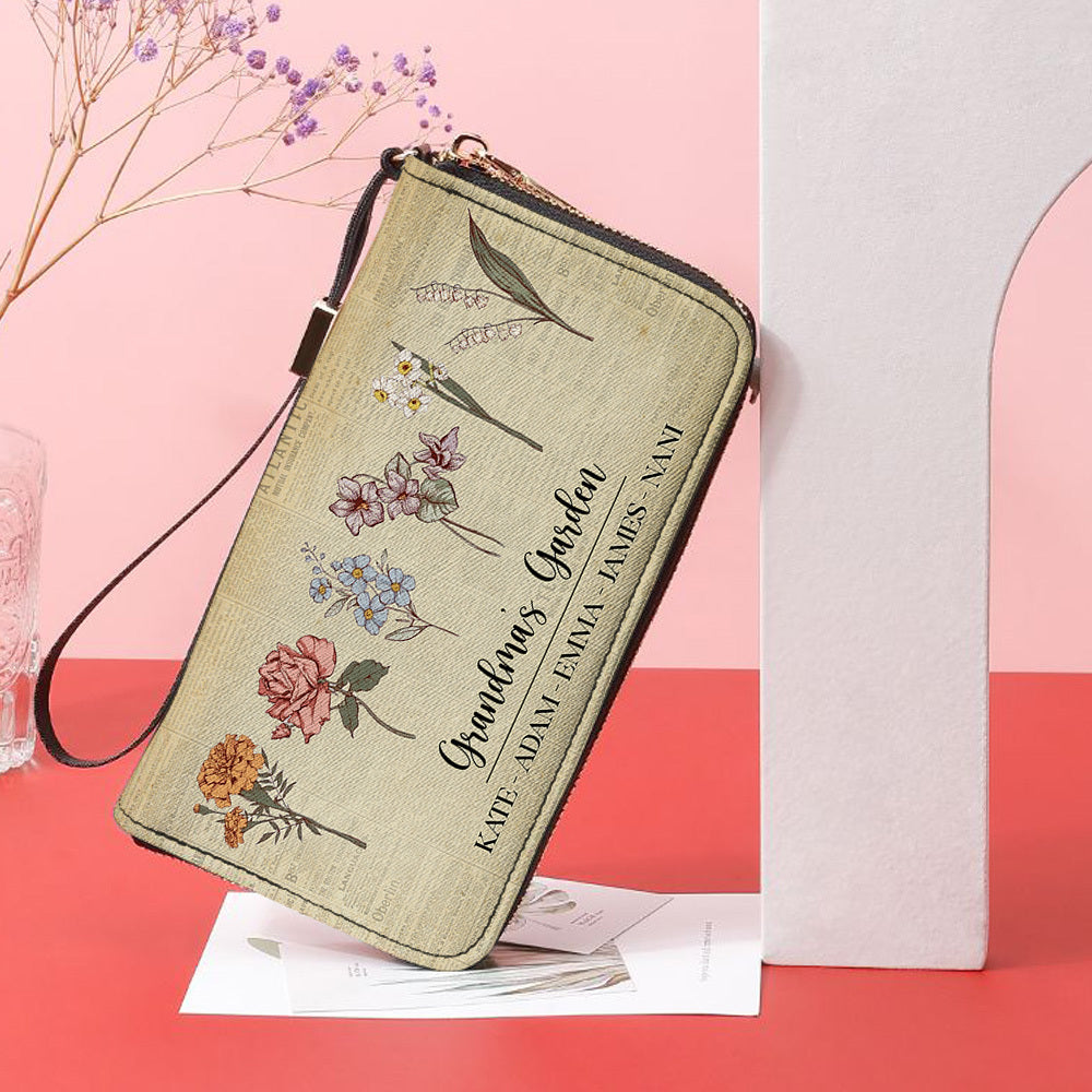 Personalized Mom Grandma Garden Clutch Long Handbag, Gift For Mother's Day JonxiFon