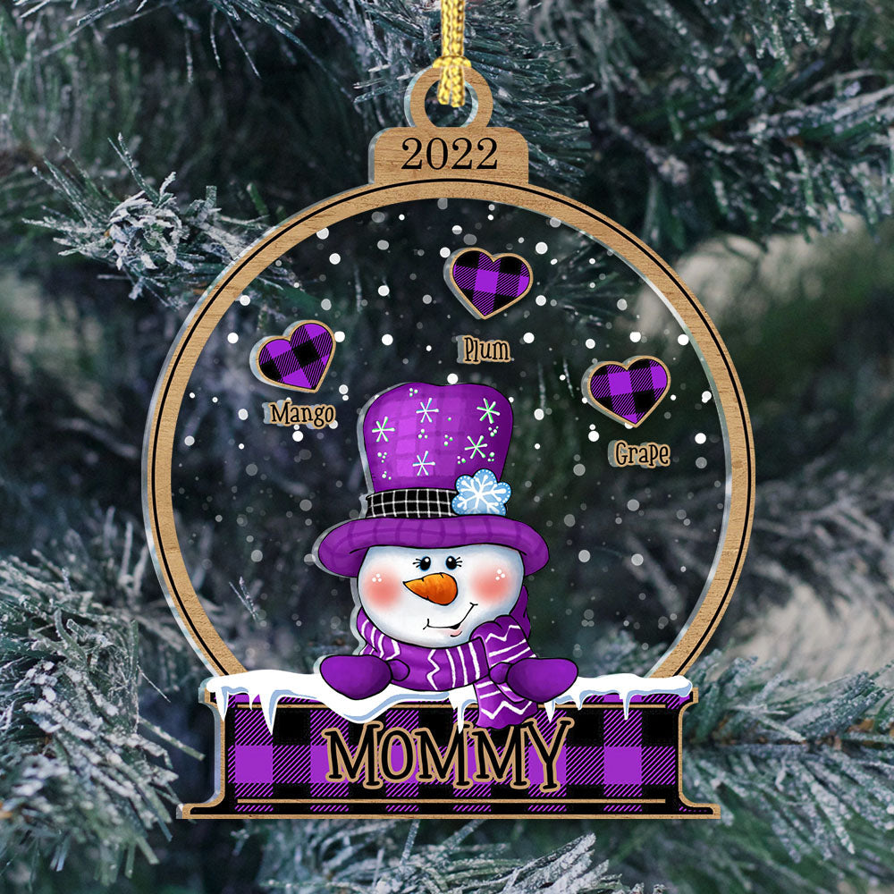 Personalized Heart Snowman Grandma Christmas Printed Acrylic Ornament, Customized Holiday Ornament CHI-THUY