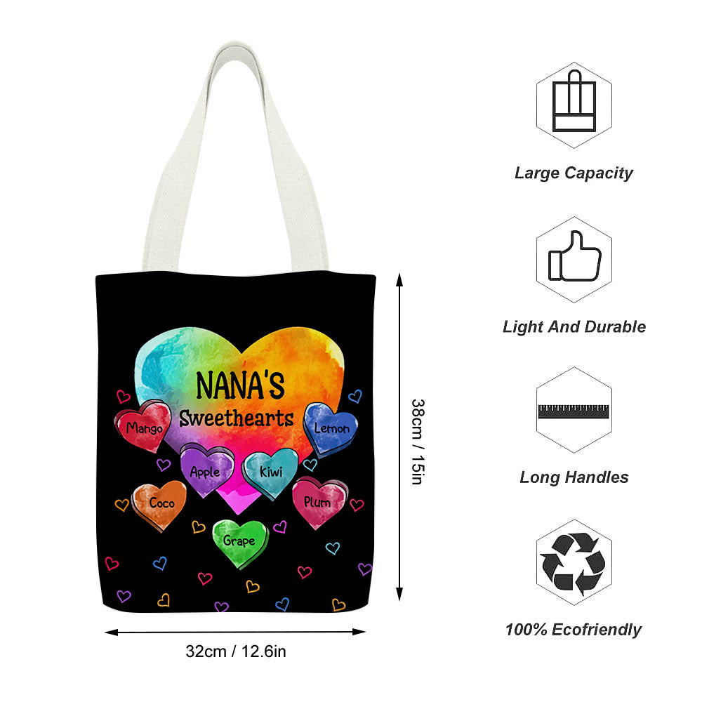 Personalized Mom Grandma Sweet Heart Colorful Heart Tote Bag, Gift For Mother's Day JonxiFon