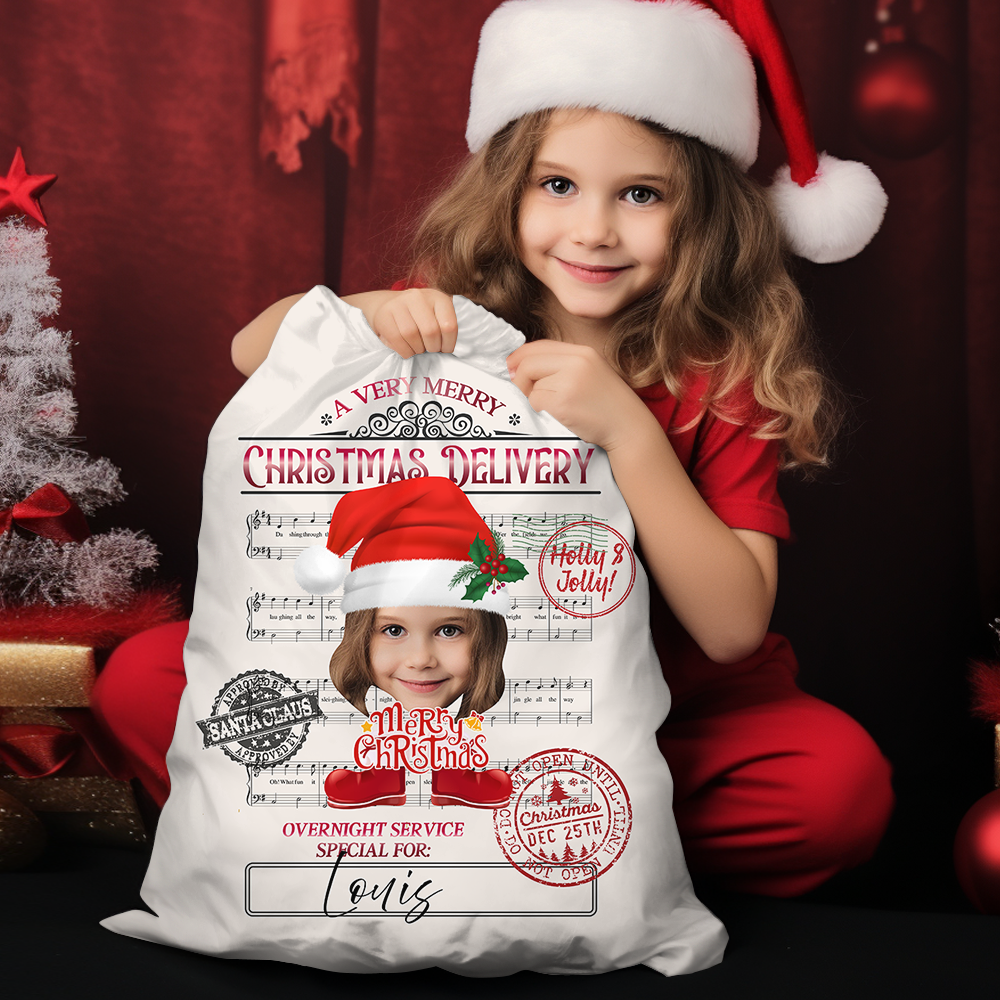 Personalized Santa Sack - Christmas Gift For Family - Face Photo Jingle Bell Song