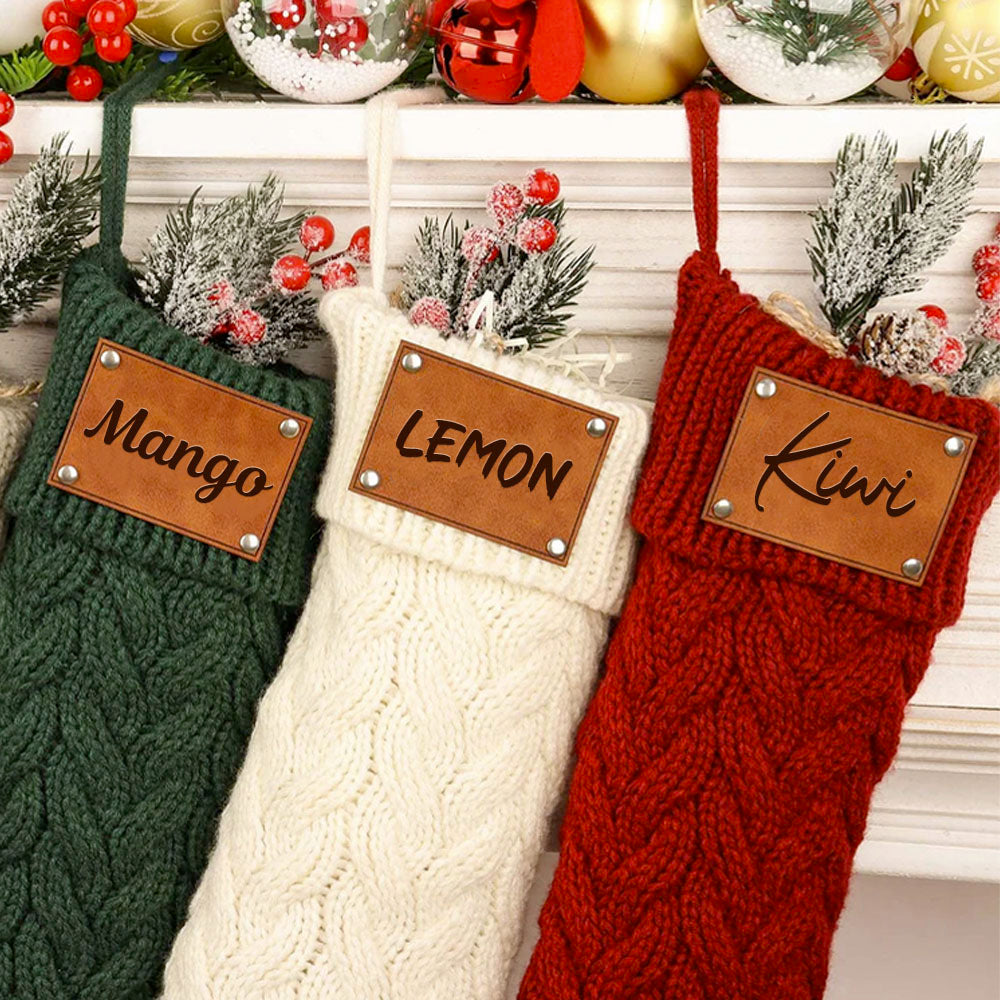 Personalized Leather Knitted Christmas Stockings V5- Christmas Gift For Family - Name Family Holiday Stockings