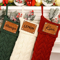 Thumbnail for Personalized Leather Knitted Christmas Stockings V5- Christmas Gift For Family - Name Family Holiday Stockings